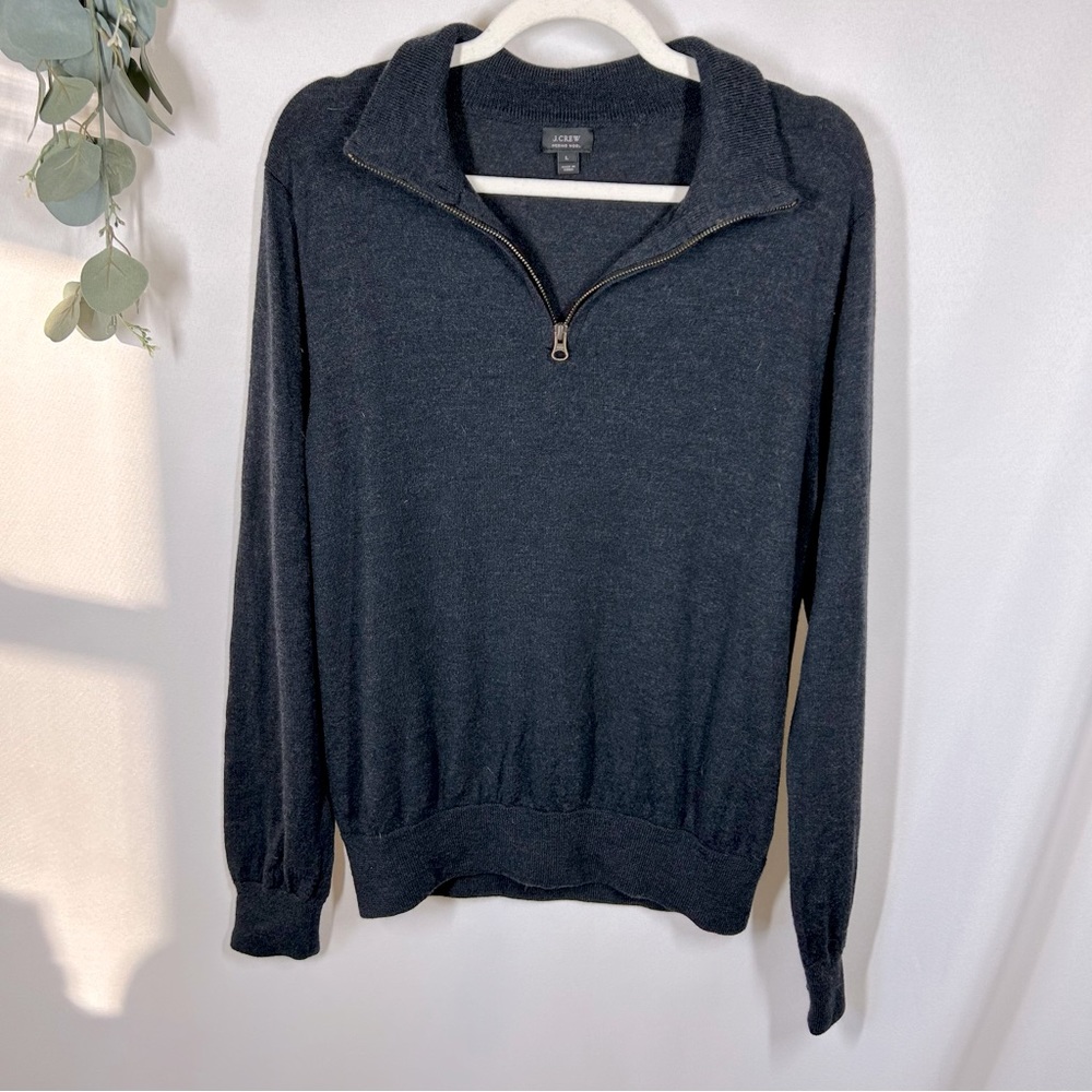 J Crew | Men’s Merino Wool Quarter Zip Sweater Navy Blue Size Large
